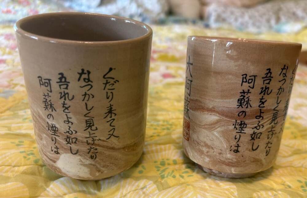 NWOT Japanese Teacups Yunomi Japanese Kanji Poem Set Of 2